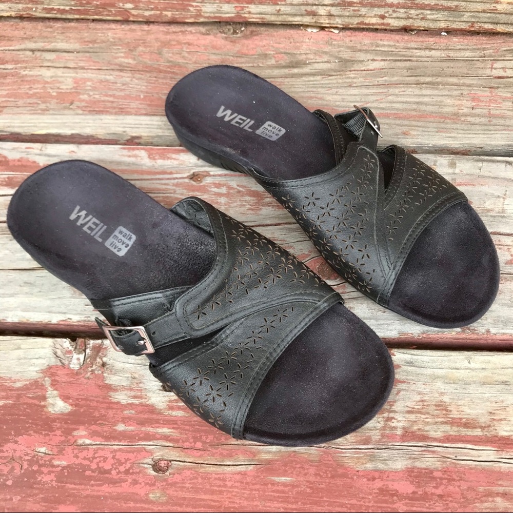 Dr Andrew Weil Flexor Black Leather Comfort Slides - Picture 3 of 8